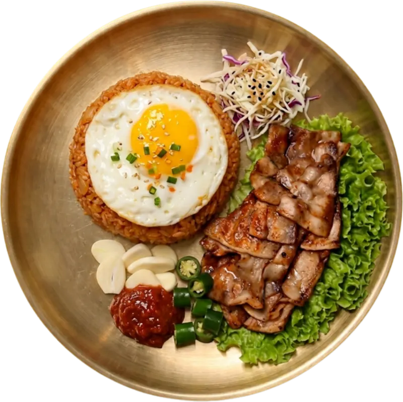 Kimchi Fried Rice with Charcoal Grilled Pork Belly