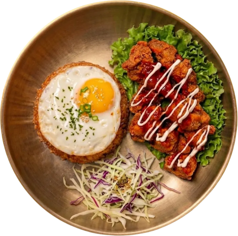 Kimchi Fried Rice with Yangnyeom Korean Fried Chicken