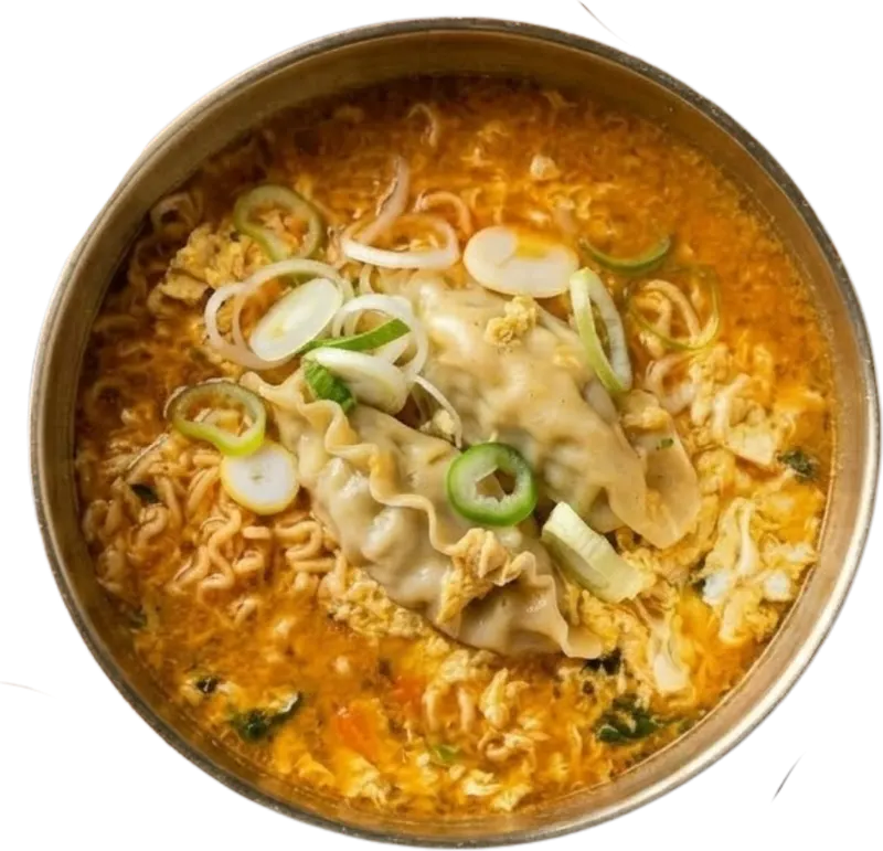 Kimchi Ramyeon with Egg Dumpling